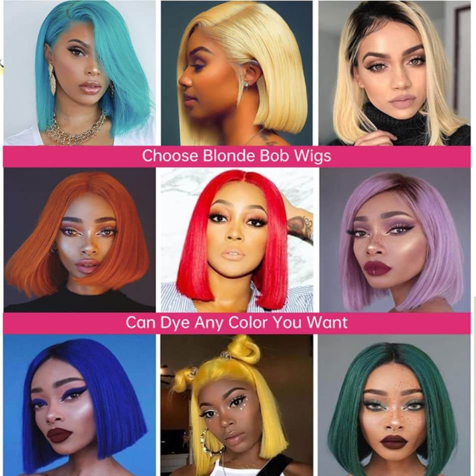 Bob Cut Blonde Wig T Lace Human Hair Natural Shine Sleek