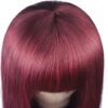 burgundy wig long straight hair with blunt bangs