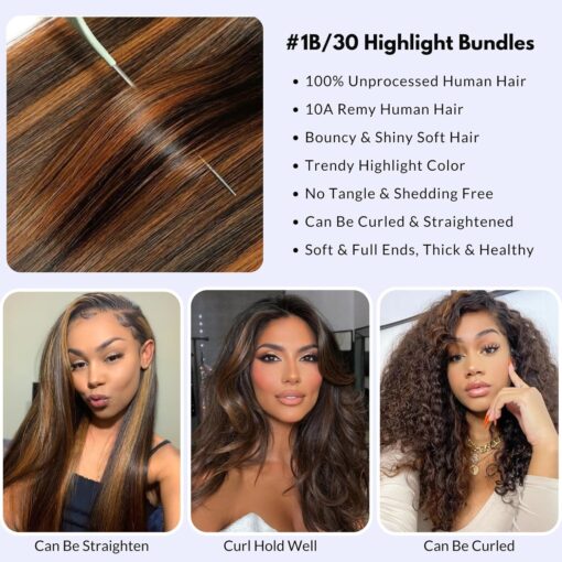 Honey Brown Human Hair Bundles Soft Shine Natural Color