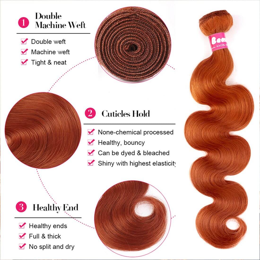Body Wave Hair Ginger Bundles with Closure