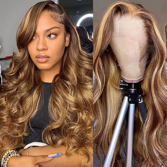 Wavy Honey Blonde Hair with Highlights Luminous Body Wave