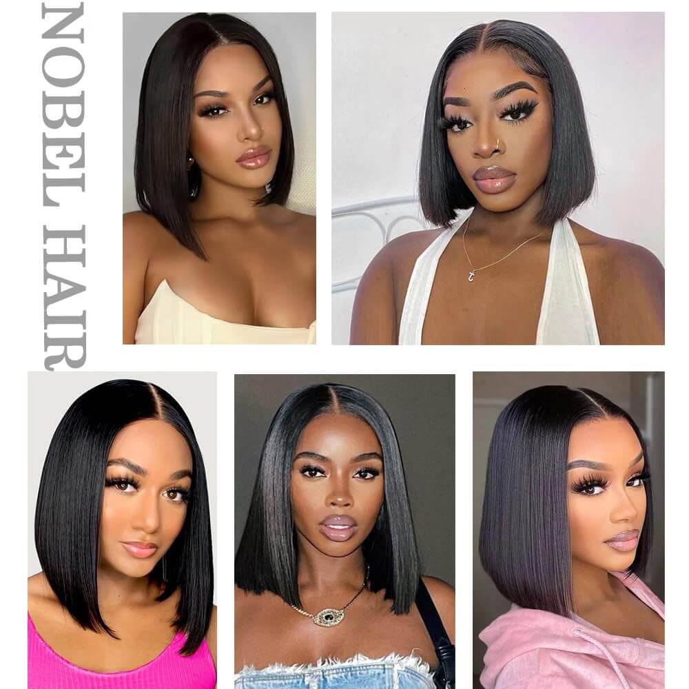 Black Bob Wigs Lace Front Human Hair Sleek Natural Look