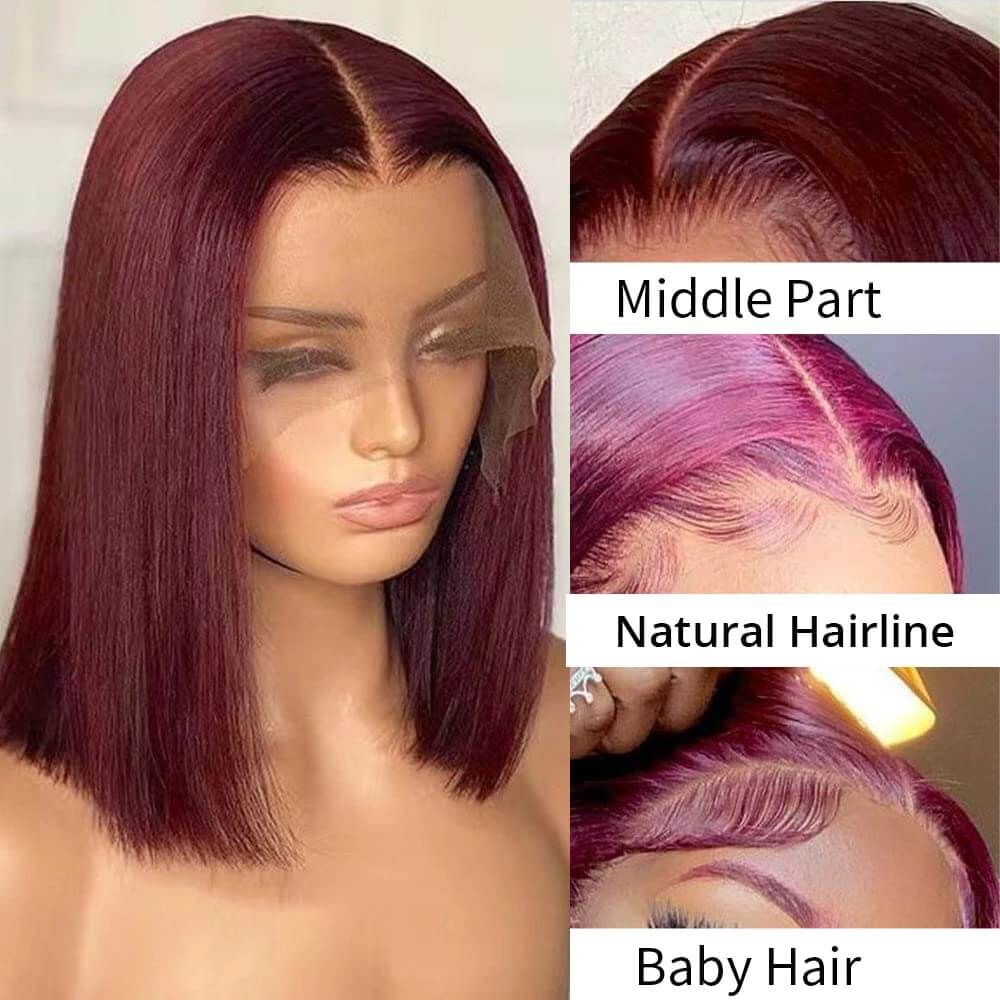 Burgundy Bob Wig 13x4 Lace Front Bold Color Human Hair
