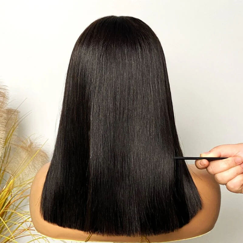 Black Bob Wig 2x6 Lace Closure Sleek Style Natural Part