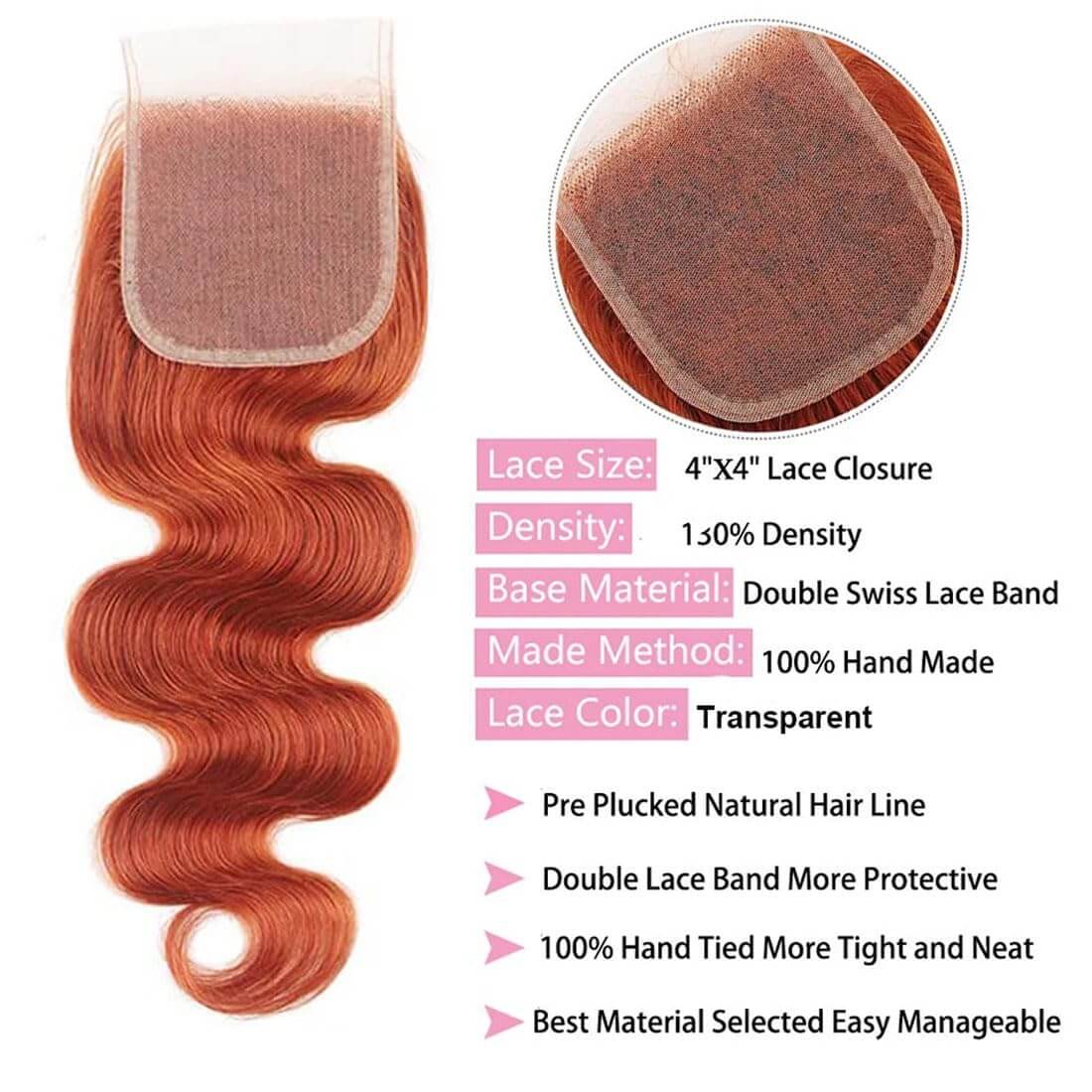Body Wave Hair Ginger Bundles with Closure