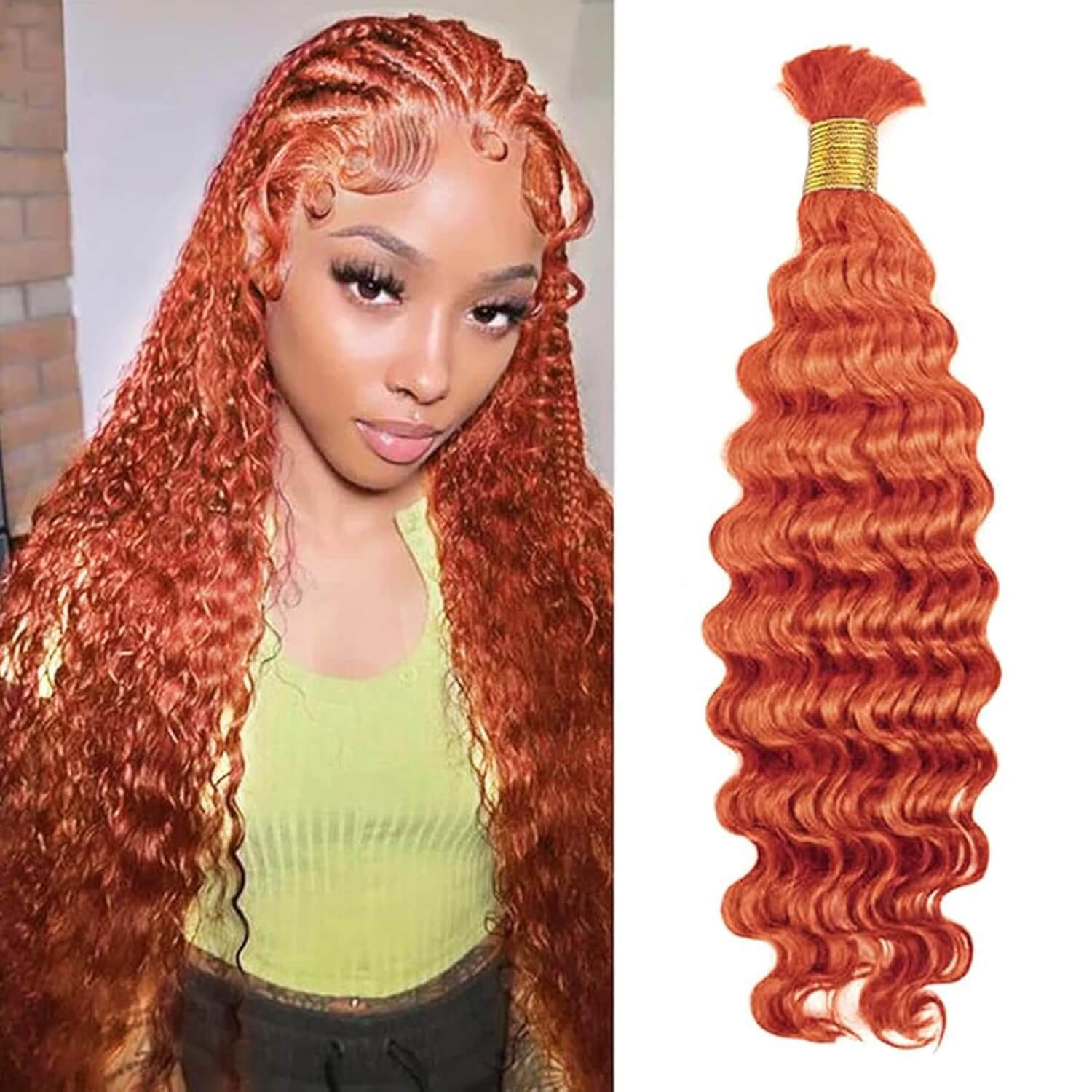 Ginger Deep Wave Bulk Braiding Hair Human Hair Voluminous