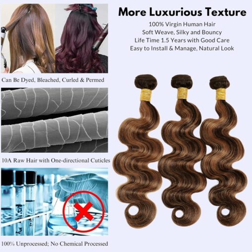 Honey Brown Human Hair Bundles Soft Shine Natural Color