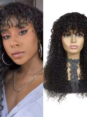 Afro Kinky Curly Wig with Bangs Human Hair