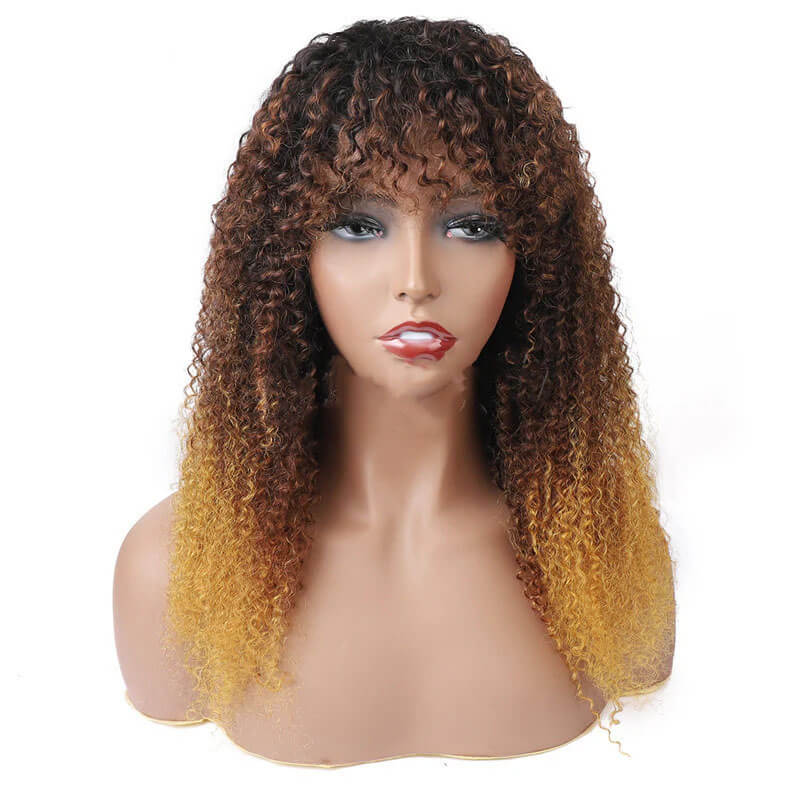 Curly Wig Blonde Ombre Three Color Human Hair Natural Look