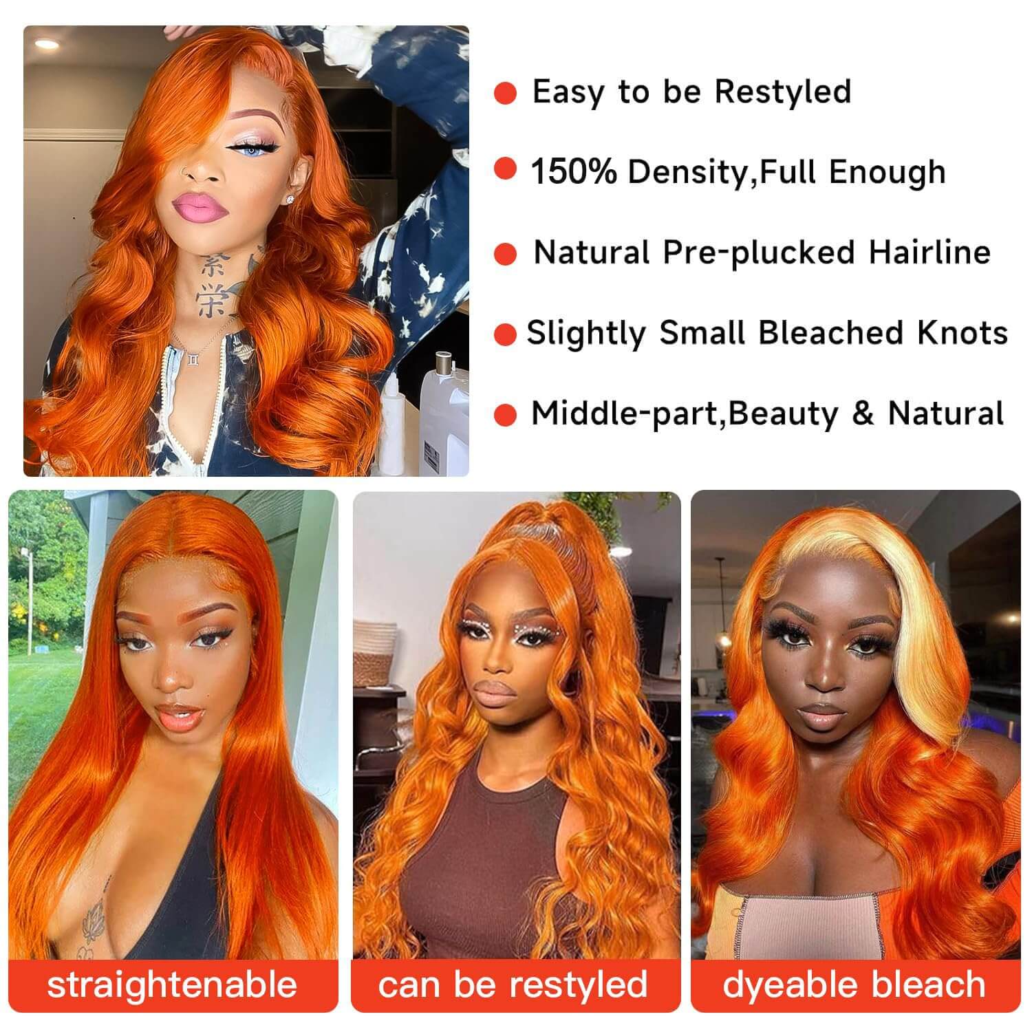 Body Wave Hair Ginger Bundles with Closure