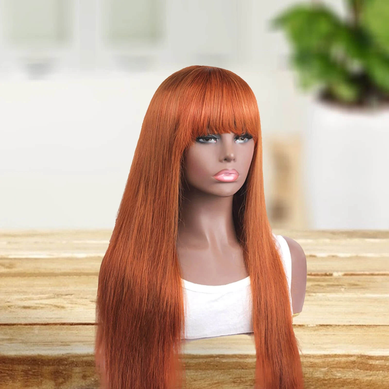 Luxe Ginger Wig Bold Straight Hair with Stylish Bangs