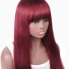 burgundy wig long straight hair with blunt bangs