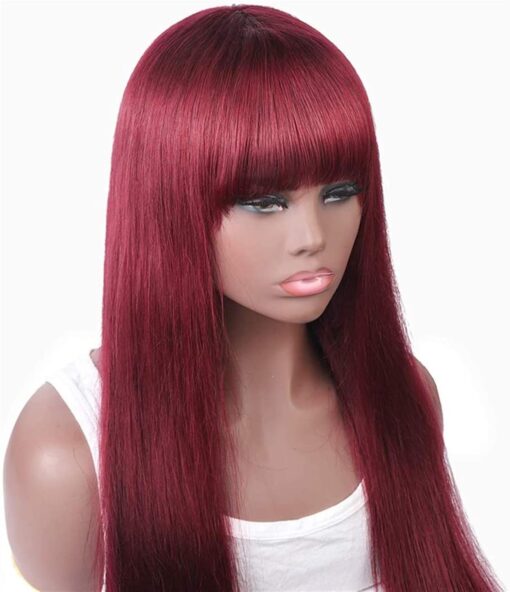 burgundy wig long straight hair with blunt bangs
