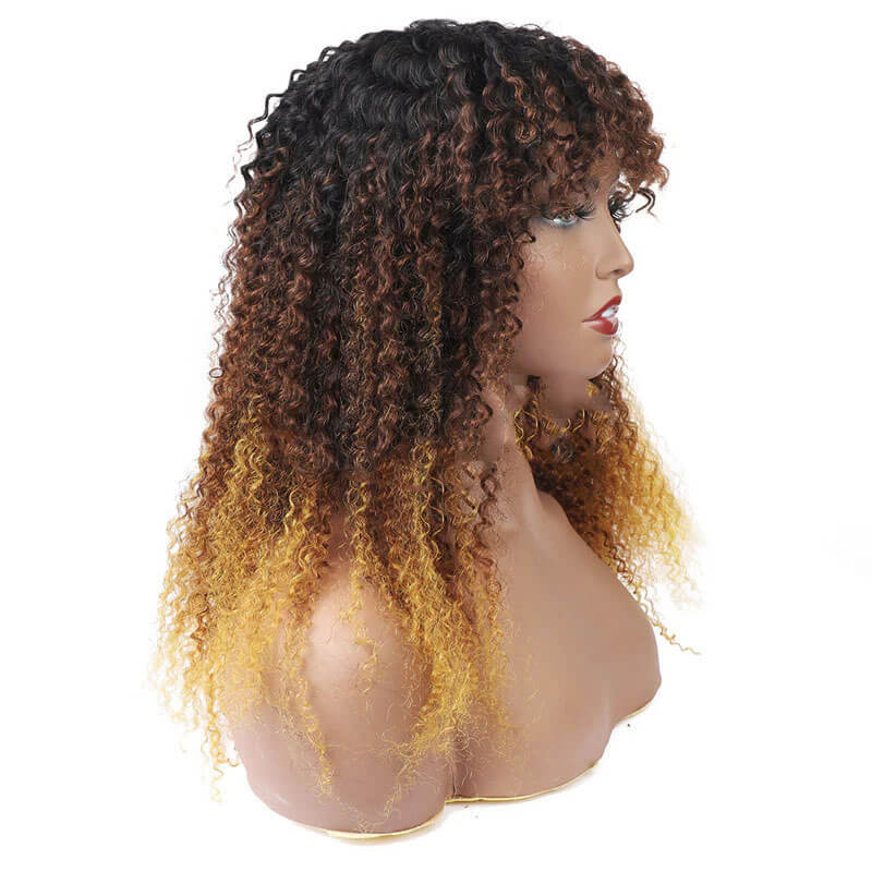 Curly Wig Blonde Ombre Three Color Human Hair Natural Look
