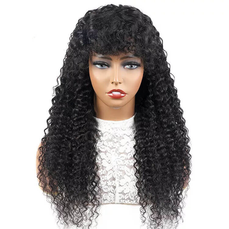 Afro Kinky Curly Wig with Bangs Human Hair Natural Volume