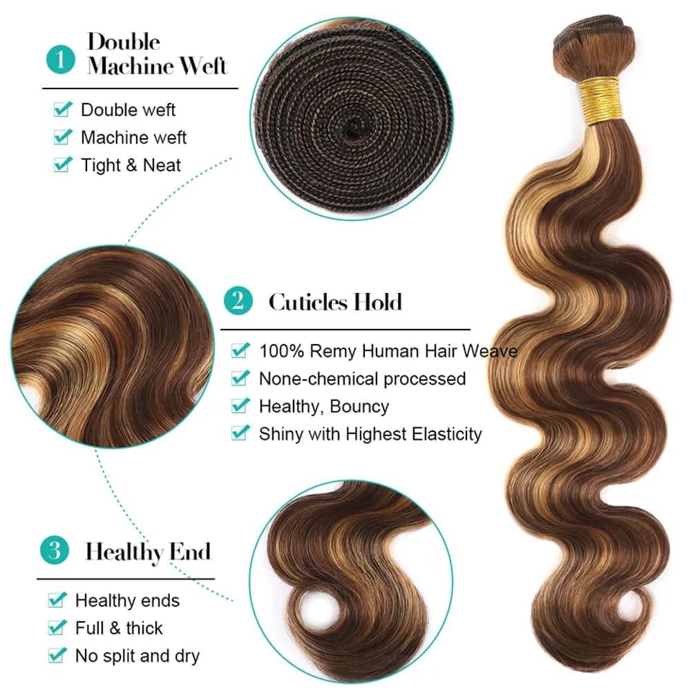 Honey Brown Hair Bundles with Highlights Soft Natural Look