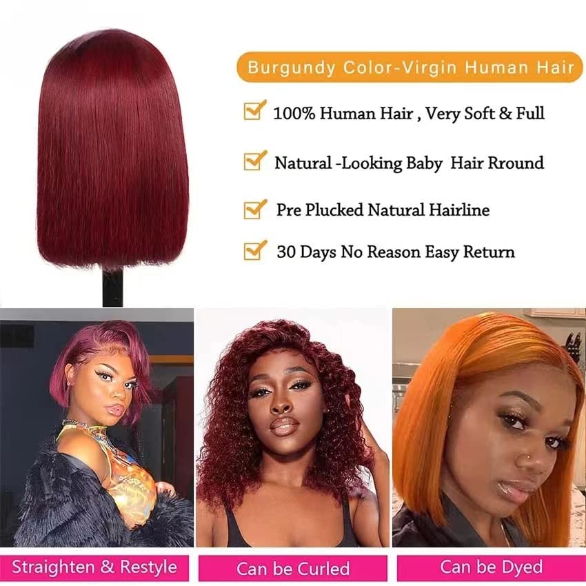 Burgundy Bob Wig 13x4 Lace Front Bold Color Human Hair