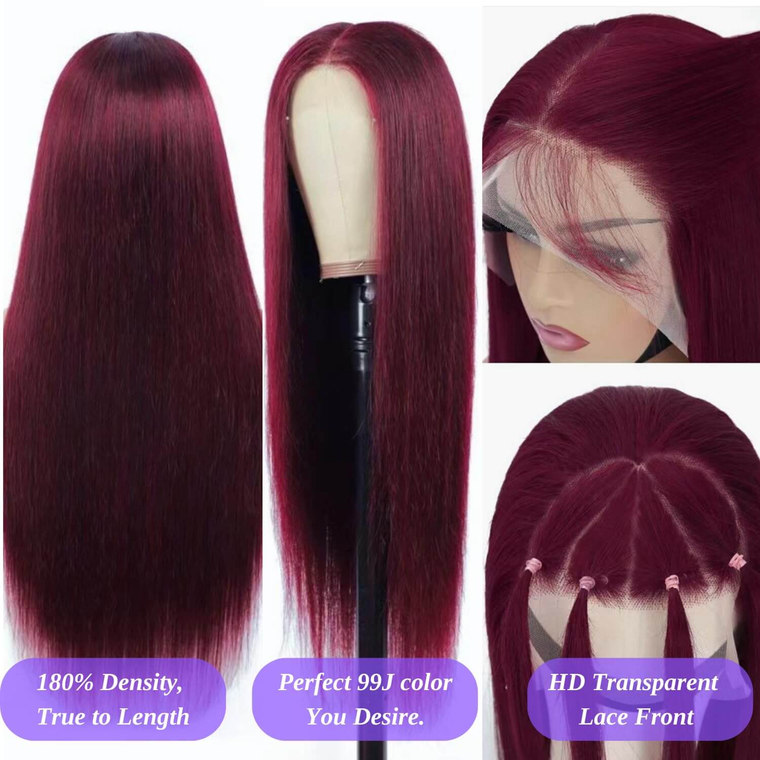 Burgundy Lace Front Wig 13x4 Straight Hair Bold Sleek Look
