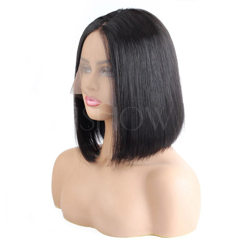 Black Bob Wigs Lace Front Human Hair Sleek Natural Look