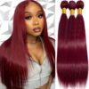 Burgundy Human Hair Bundles Straight Bold Color Sleek Style