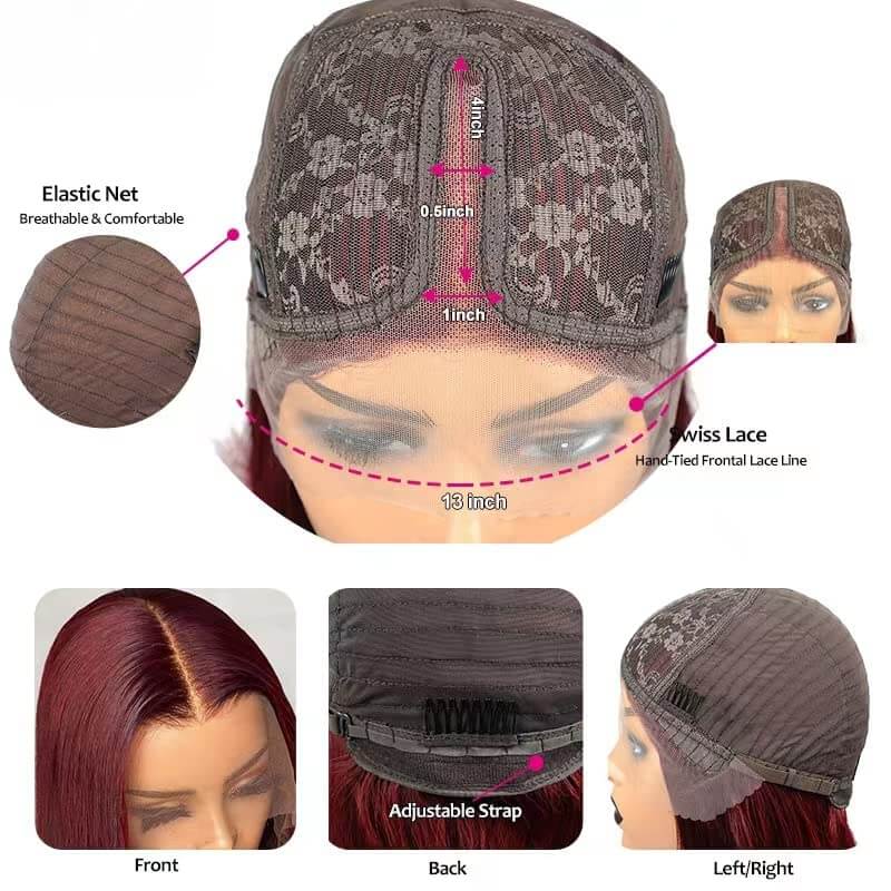 Burgundy Bob Wig 13x4 Lace Front Bold Color Human Hair