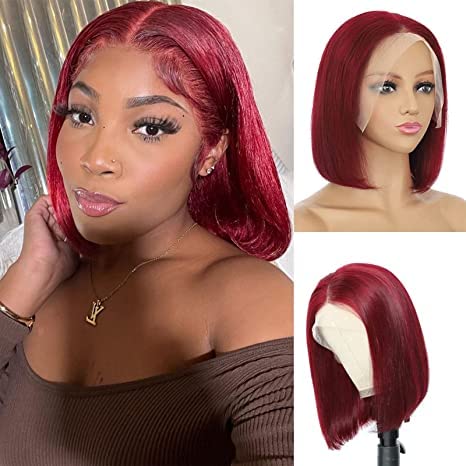Burgundy Bob Wig 13x4 Lace Front Bold Color Human Hair