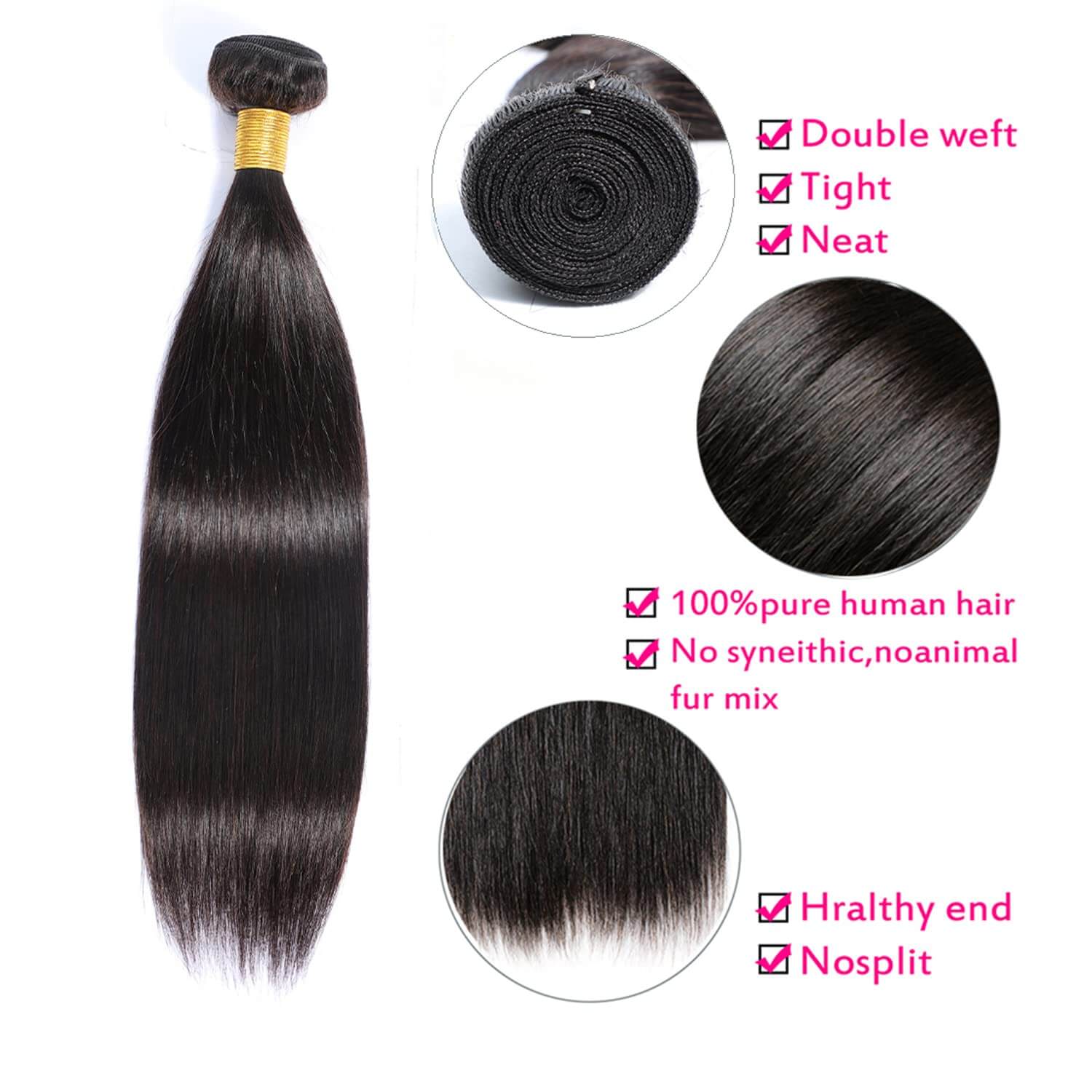 Human Hair Straight Bundles Silky Texture Natural Shine