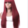 burgundy wig long straight hair with blunt bangs