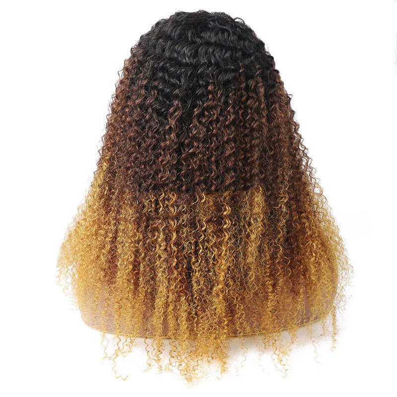Curly Wig Blonde Ombre Three Color Human Hair Natural Look