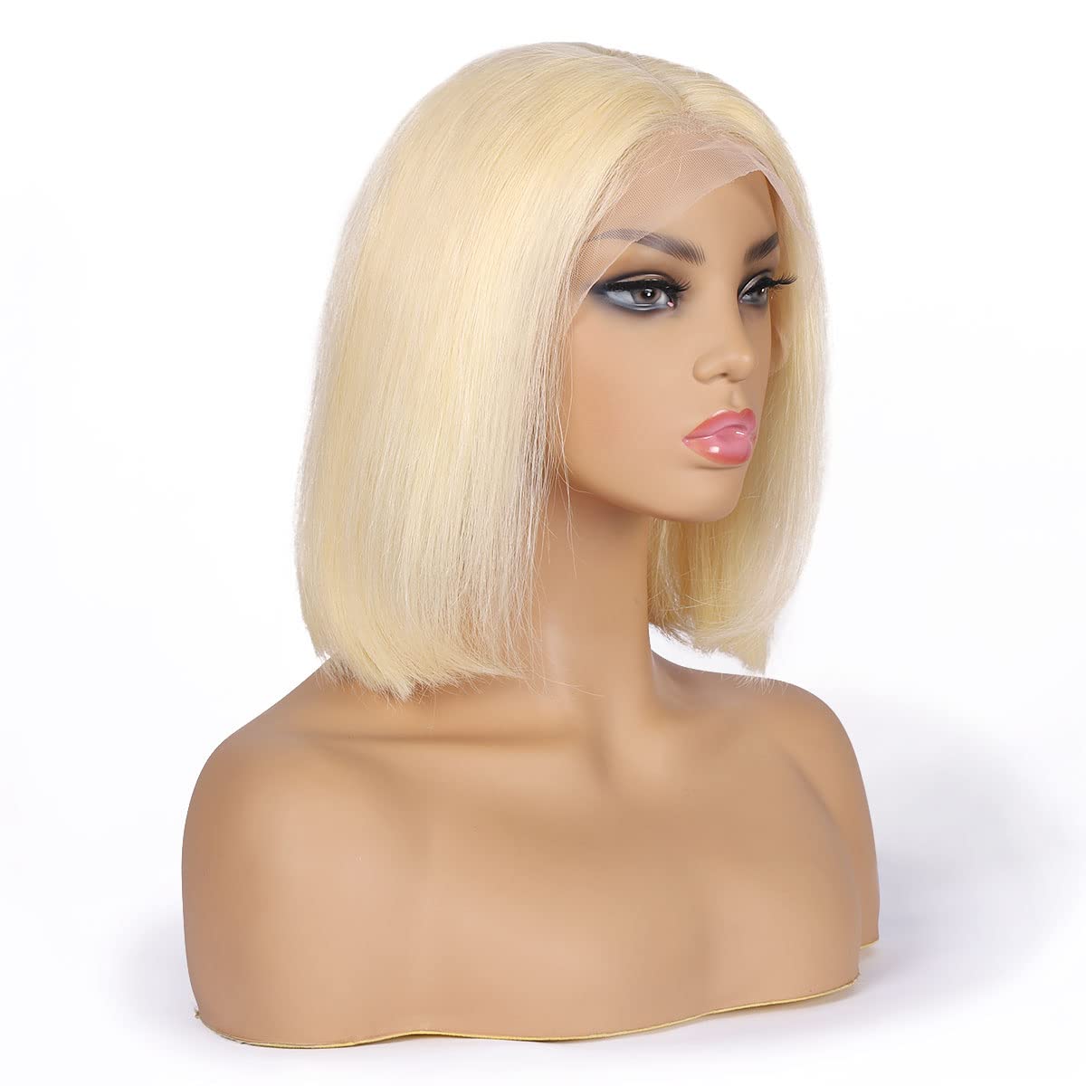 Bob Cut Blonde Wig T Lace Human Hair Natural Shine Sleek