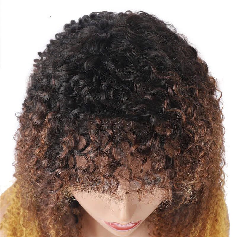 Curly Wig Blonde Ombre Three Color Human Hair Natural Look