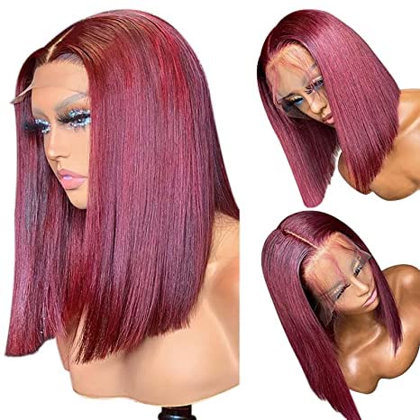 Burgundy Bob Wig 13x4 Lace Front Bold Color Human Hair