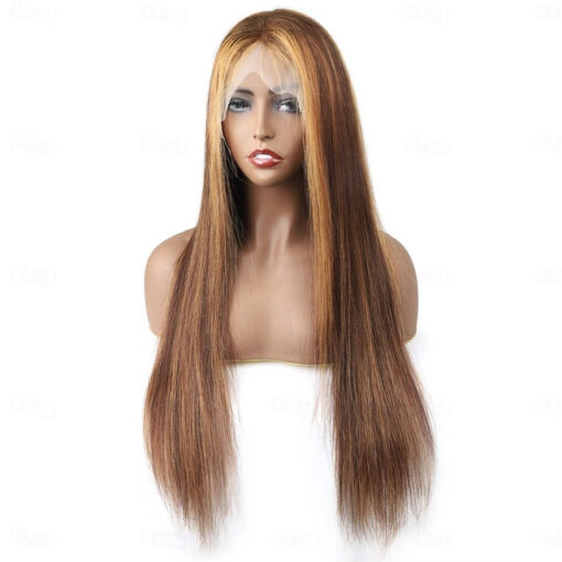 Honey Blonde Wig with Highlights Straight Sleek Human Hair