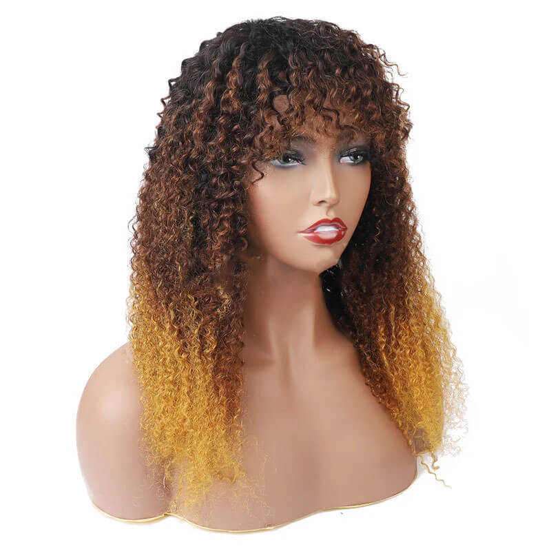 Curly Wig Blonde Ombre Three Color Human Hair Natural Look