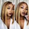 Honey Blonde Bob Wig with Highlights T Lace Front Sleek