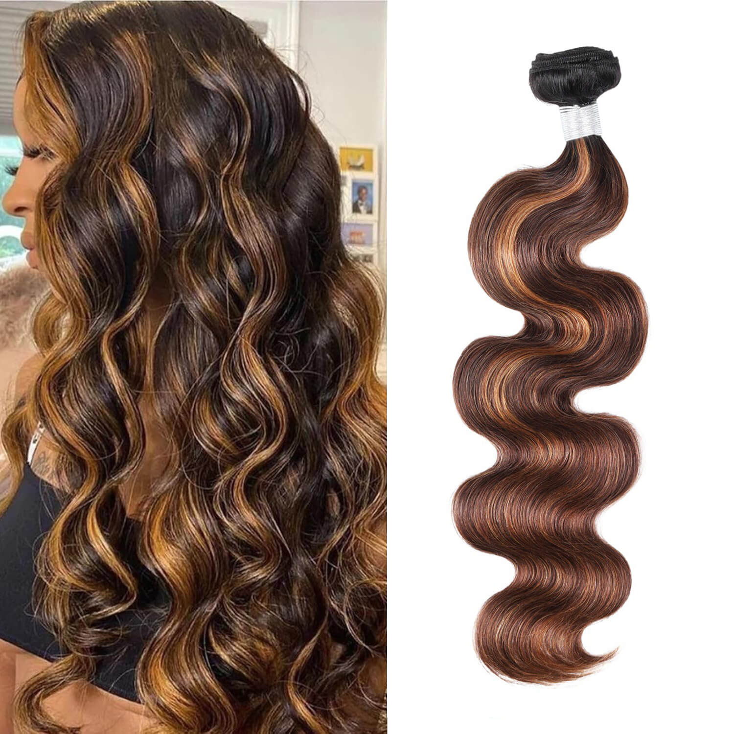 Honey Brown Human Hair Bundles Soft Shine Natural Color