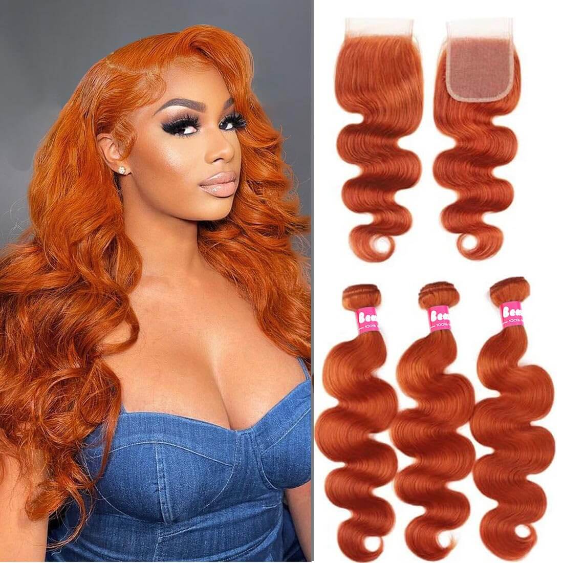 Body Wave Hair Ginger Bundles with Closure