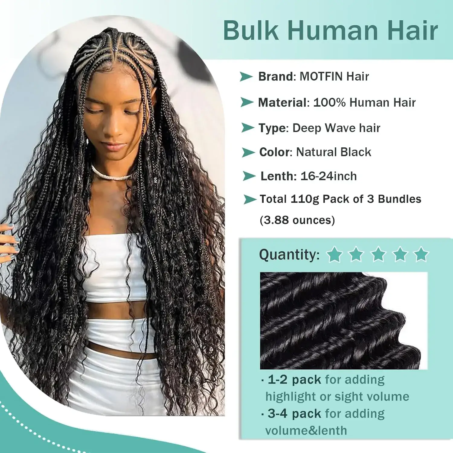 Deep Wave Bulk Human Hair for Braiding Natural Texture