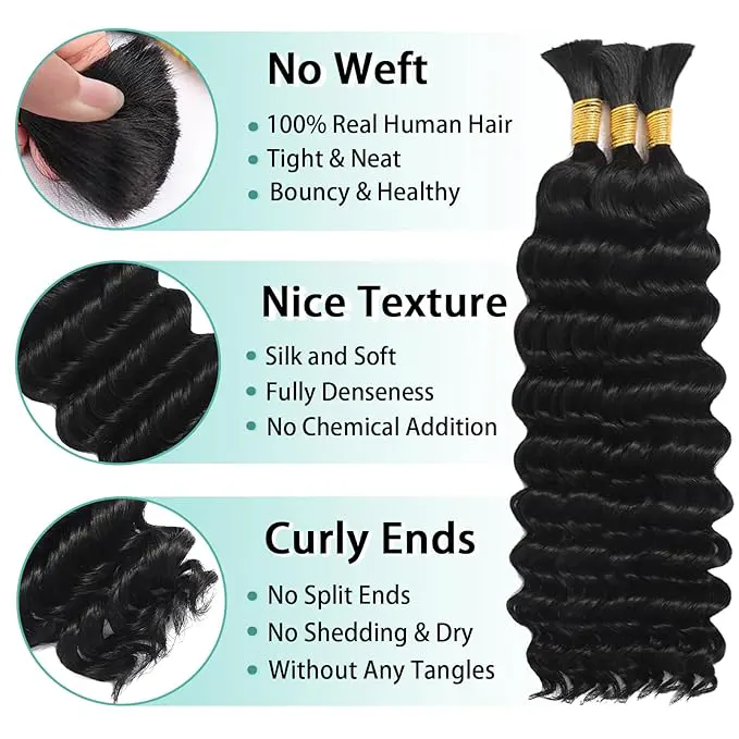 Deep Wave Bulk Human Hair for Braiding Natural Texture