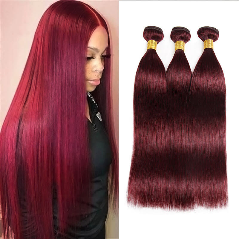 Burgundy Human Hair Bundles Straight Bold Color Sleek Style
