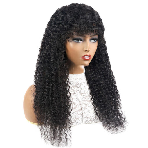 Afro Kinky Curly Wig with Bangs Human Hair Natural Volume