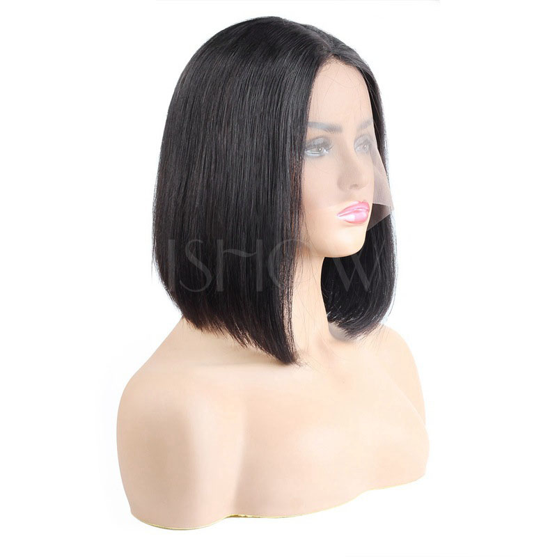 Black Bob Wigs Lace Front Human Hair Sleek Natural Look