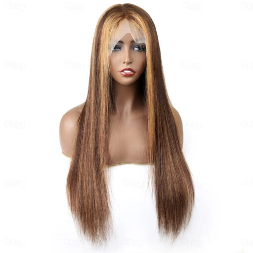 Honey Blonde Wig with Highlights Straight Sleek Human Hair