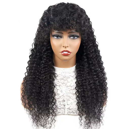 Afro Kinky Curly Wig with Bangs Human Hair Natural Volume