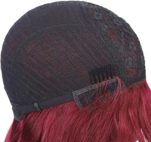 burgundy wig long straight hair with blunt bangs