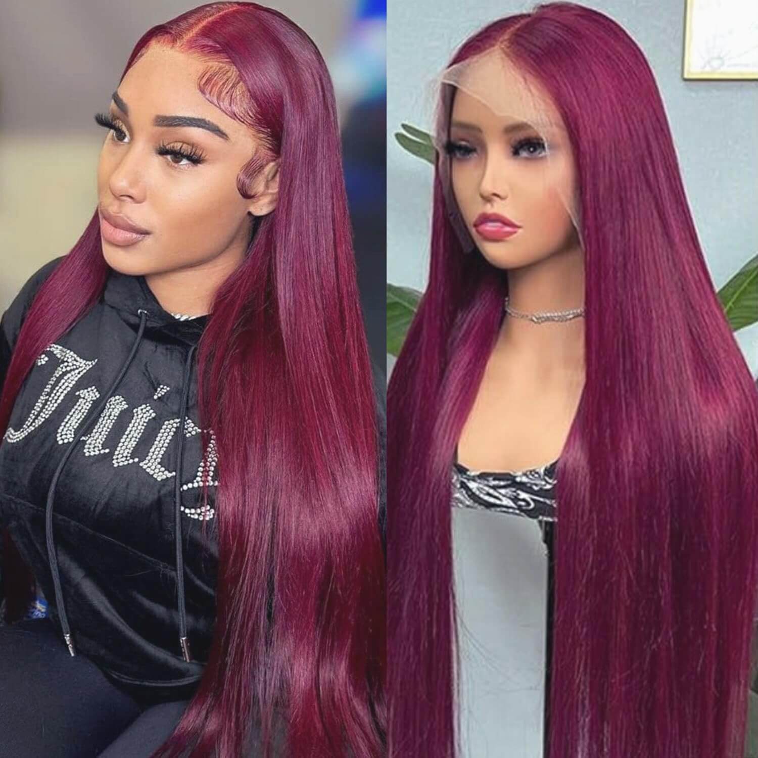 Burgundy Lace Front Wig 13x4 Straight Hair Bold Sleek Look