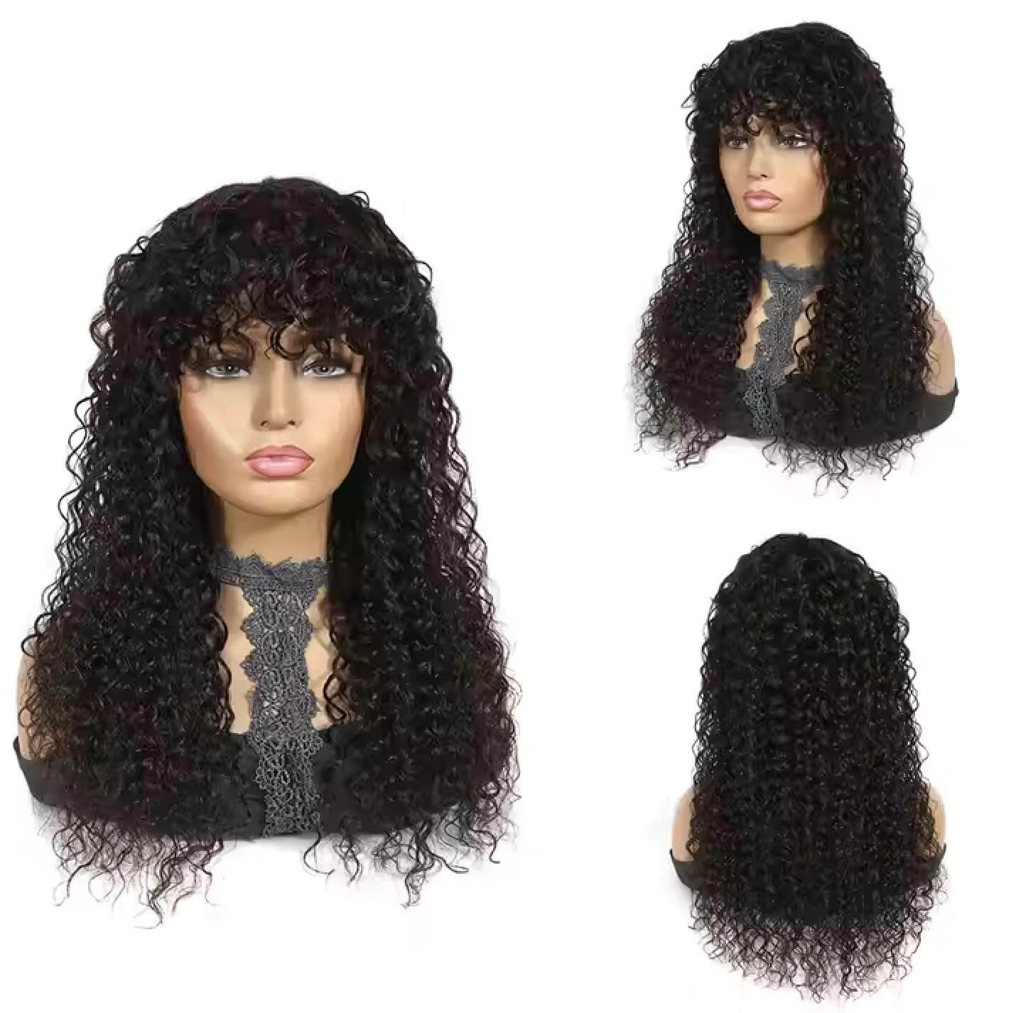 Afro Kinky Curly Wig with Bangs Human Hair Natural Volume