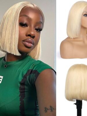 Bob Cut Blonde Wig T Lace Human Hair