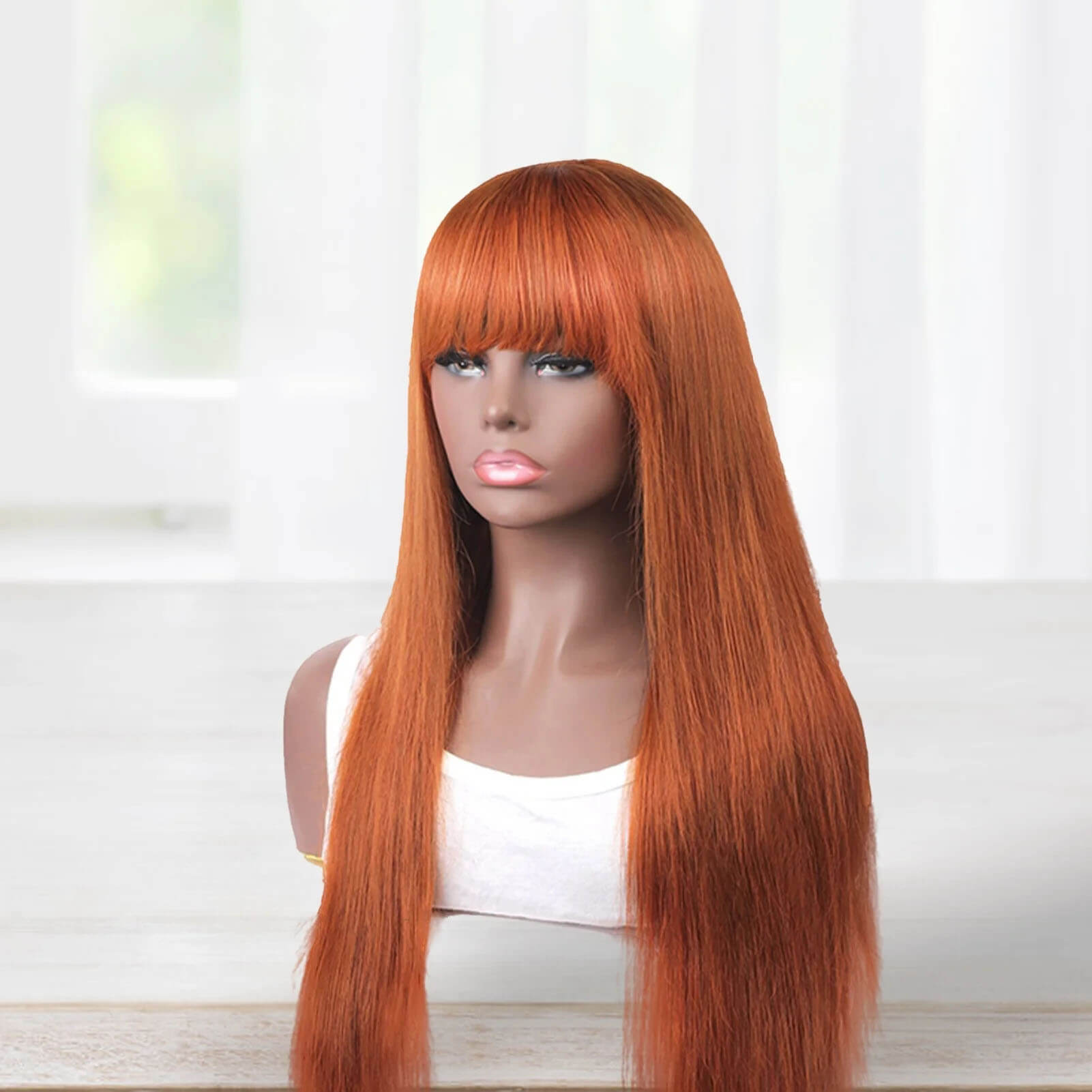 Luxe Ginger Wig Bold Straight Hair with Stylish Bangs