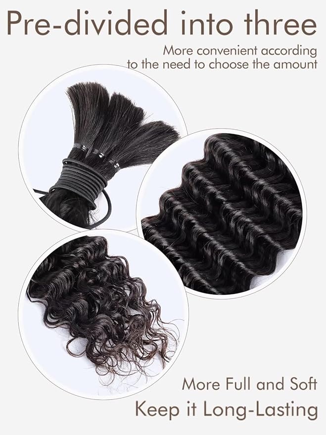Human Hair Deep Wave Bulk Natural Texture for Braiding